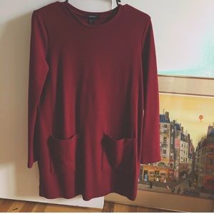 Oxblood long sleeve mini dress with pockets