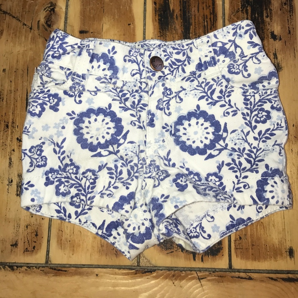 Old Navy Blue & White Floral Jean Shorts 12-18M