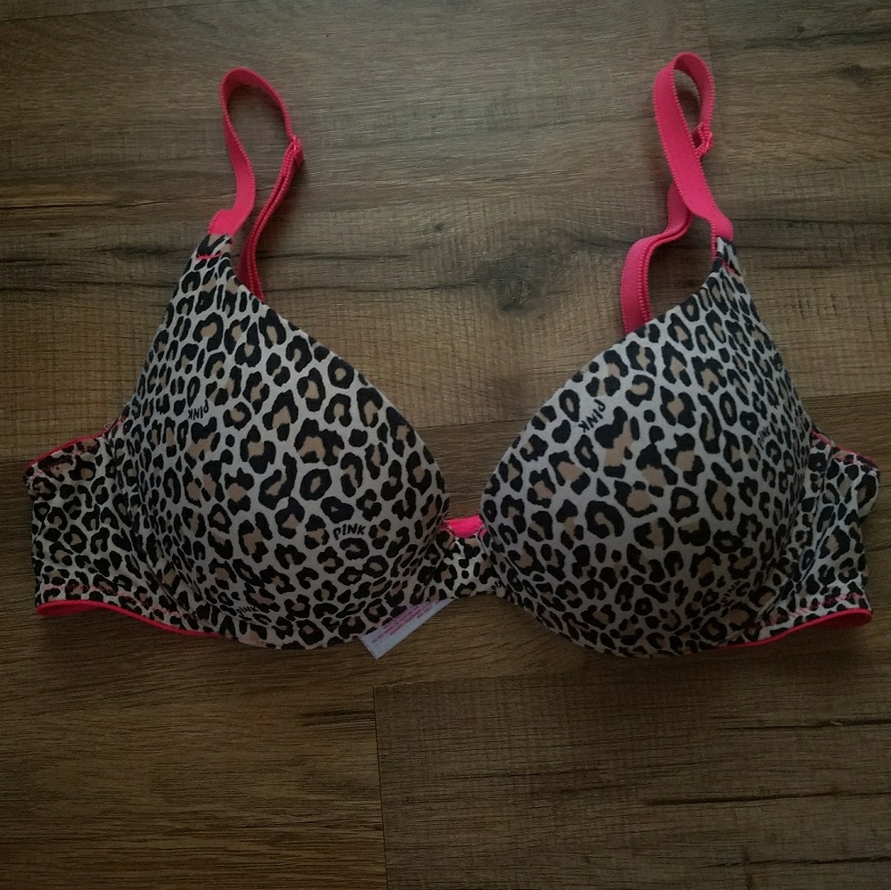 Hot pink and cheetah print VS pushup bra
