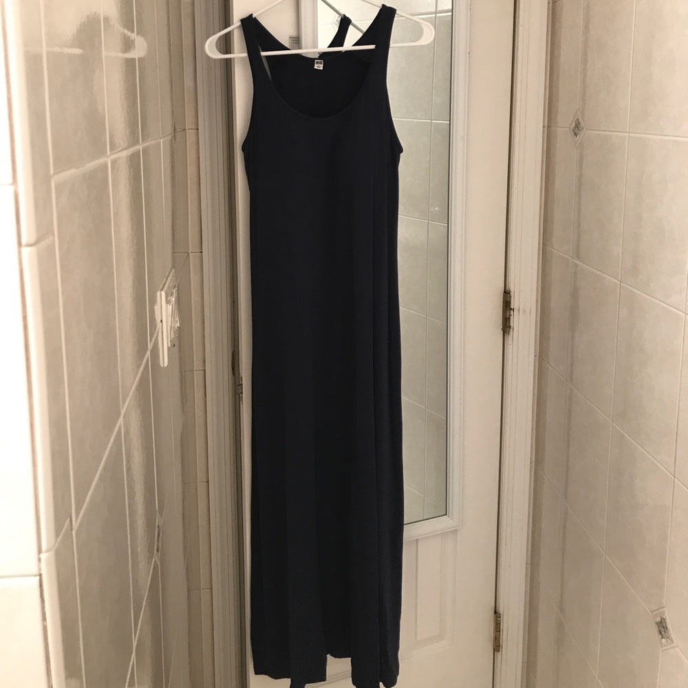 Navy blue maxi dress with built in padded bra