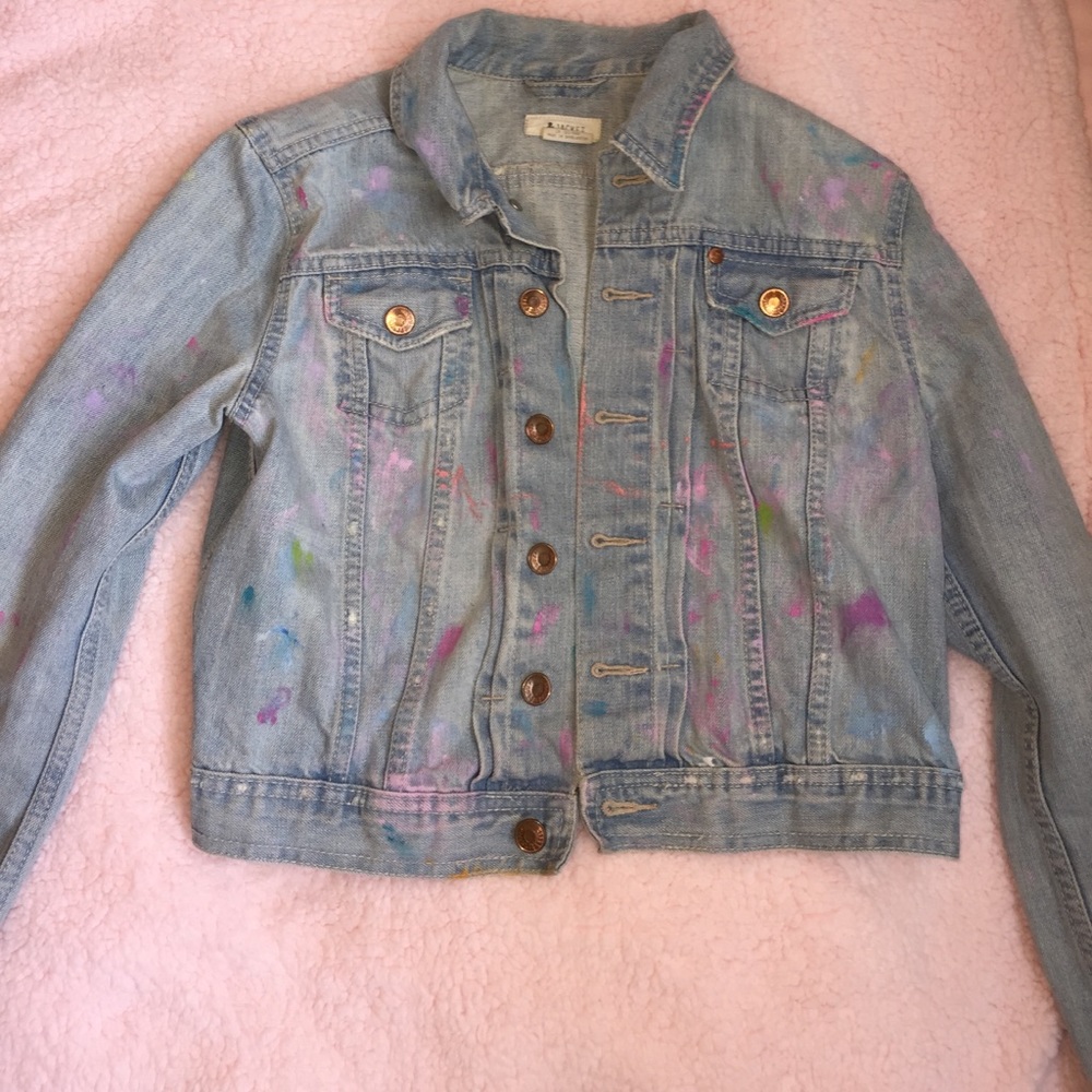Light Wash Jean Jacket W/ Pastel Paint
