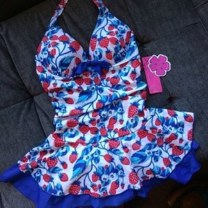 Strawberry Print Skirted Bathing Suit