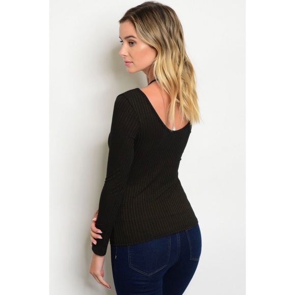 Black Ribbed Lace Up Top - Picture 3 of 3