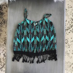 Aztec Sheer Camisole Top With Fringes