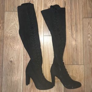 Over the knee black lace up boots