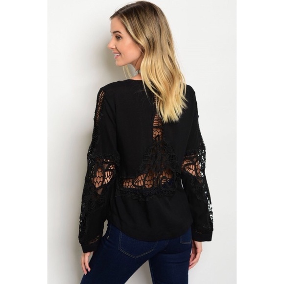 LAST! Black Crochet Lace Up Top - Picture 3 of 3