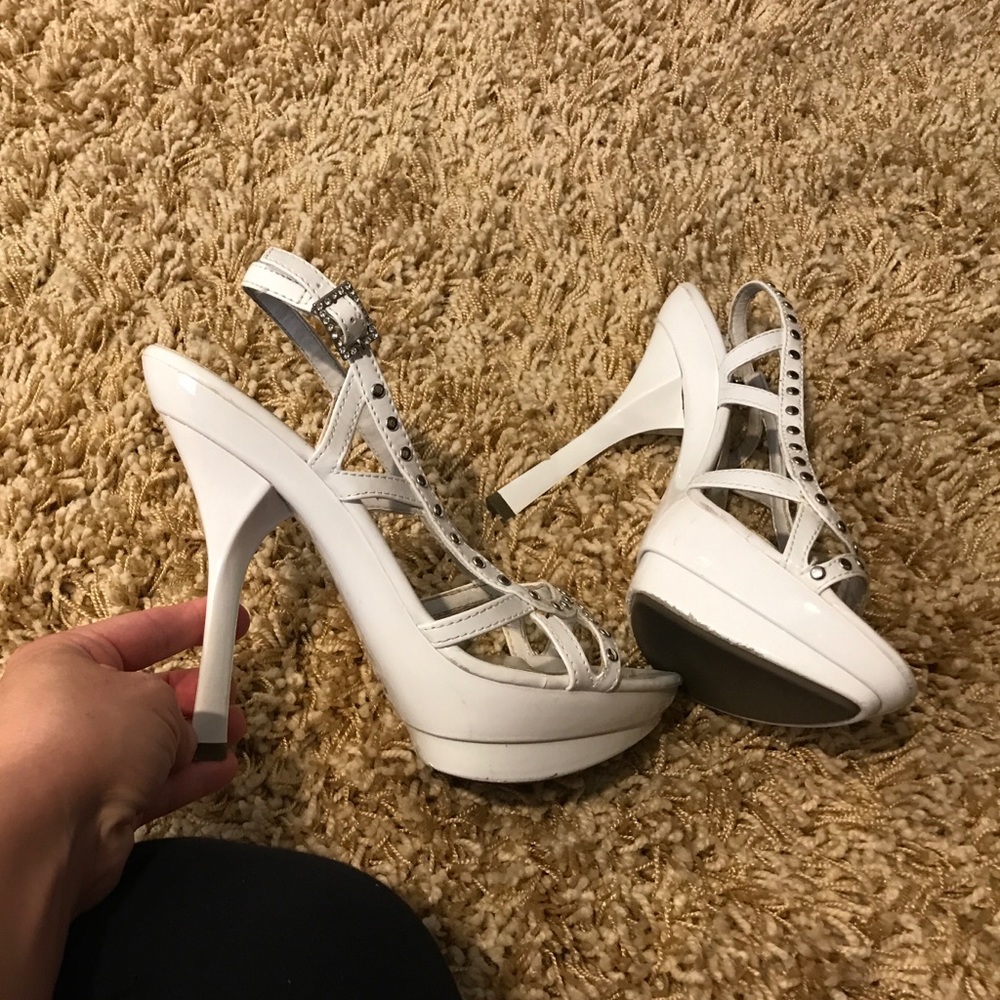 White studded heels