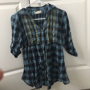 Plaid button down top