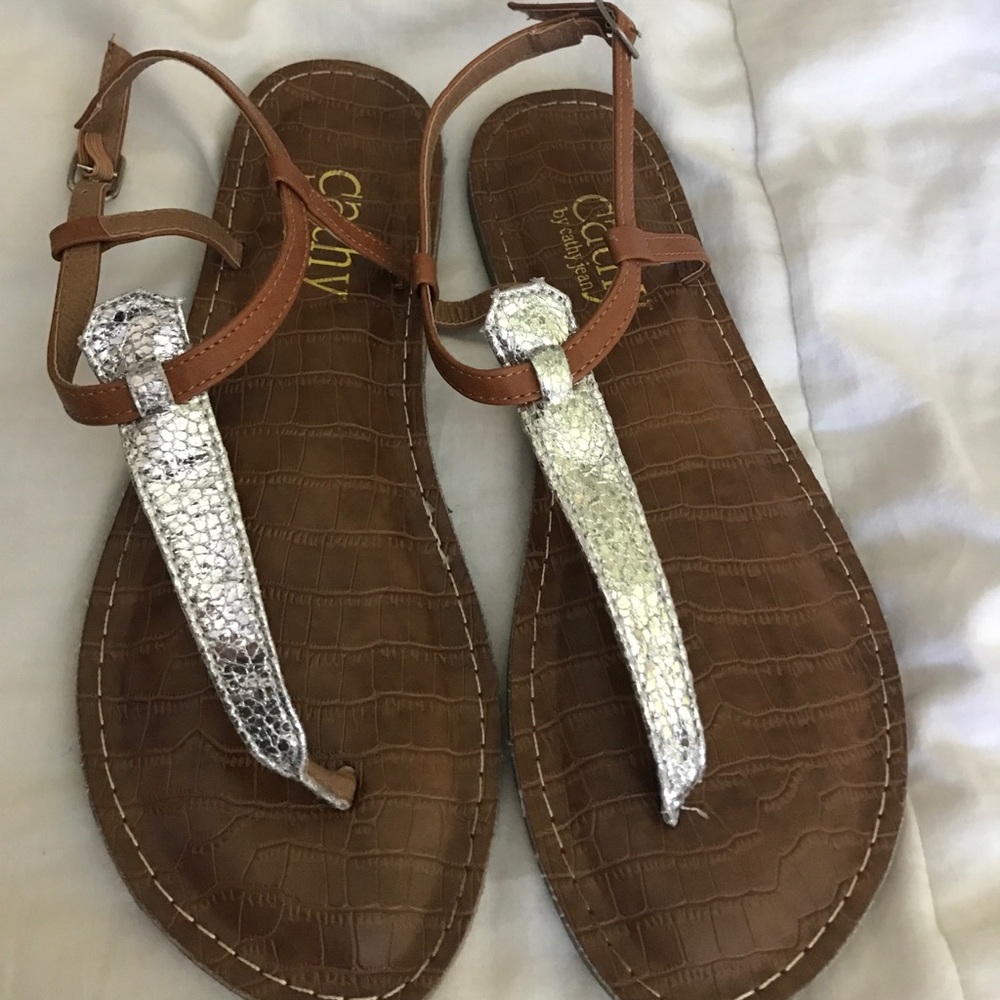 Tan sandals with silver sparkly strap!