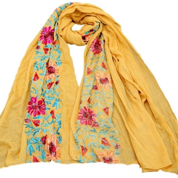 Floral Embroidered Lightweight Scarf - Picture 5 of 8