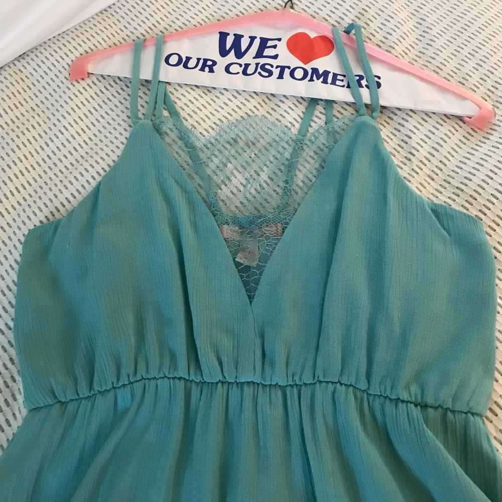$5 SALE Strappy midi dress with lace plunge, MED