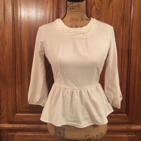 Forever 21 Tops - Forever 21 Pearl Embellished Peplum Top