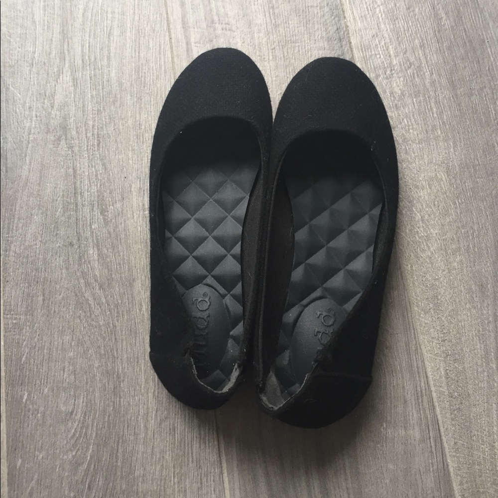 black "velvet crochet" flats