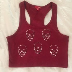 Maroon crop top with skulls