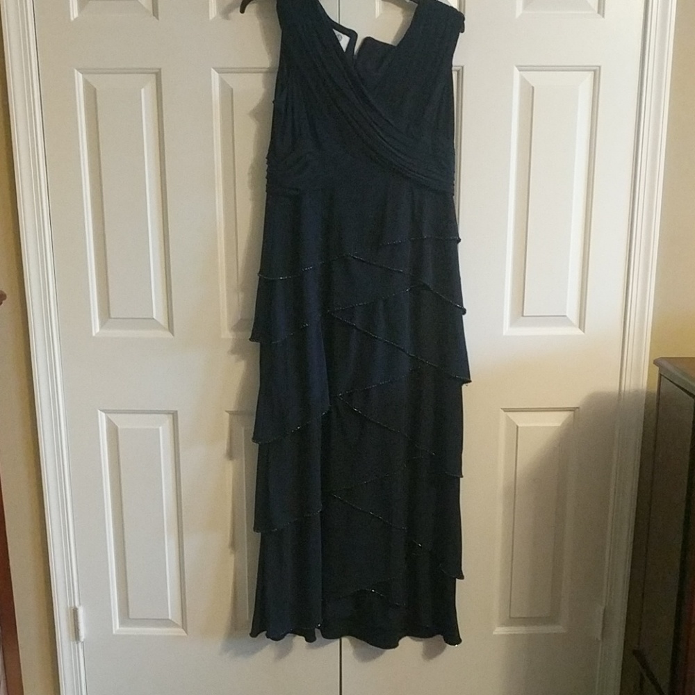 Patra Navy Tiered Beaded Gown