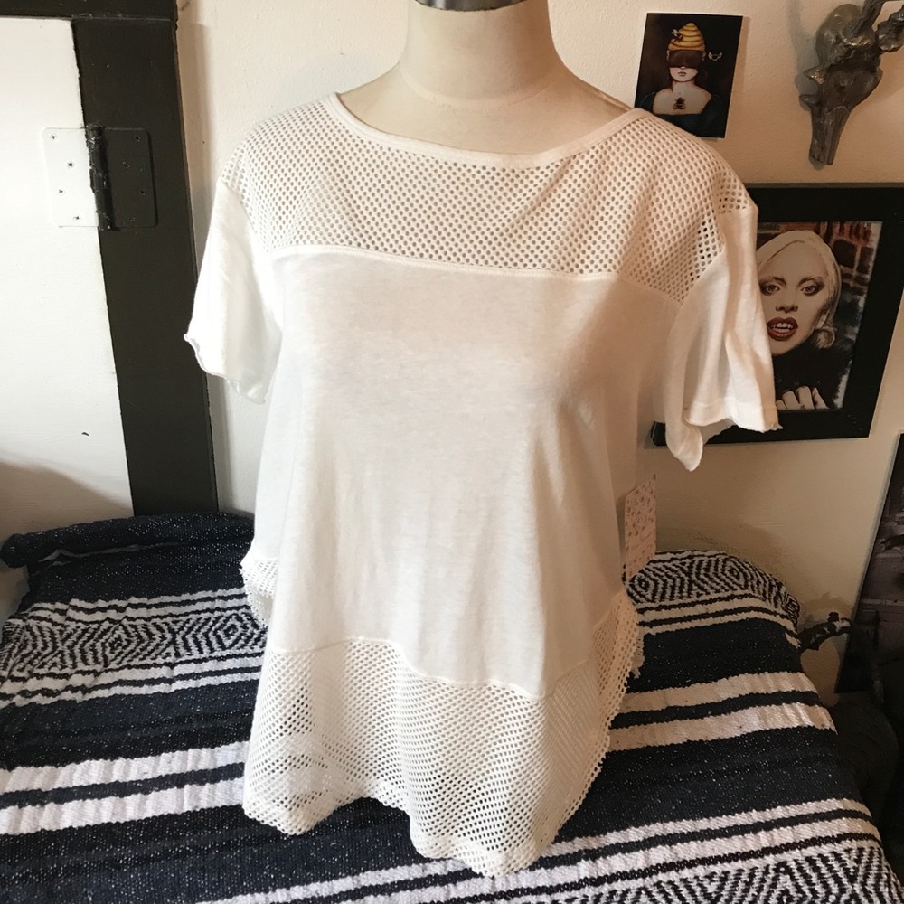 Free People Movement White Mesh Tee