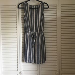 Blue and white striped linen dress