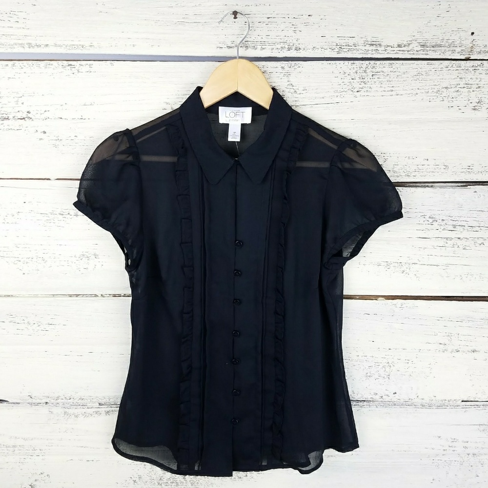 Ann Taylor Loft Black Sheer Button Down Blouse