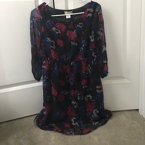 Black floral mid sleeve dress
