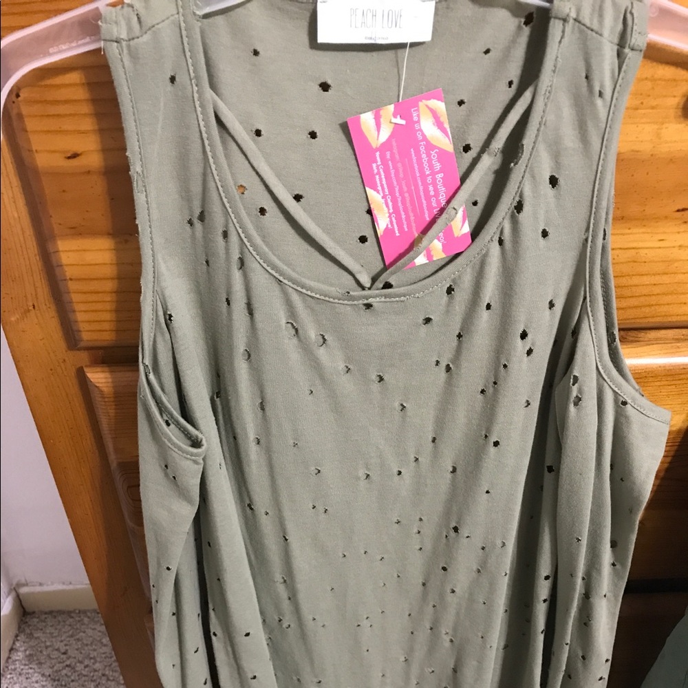 Green distressed cold shoulder top