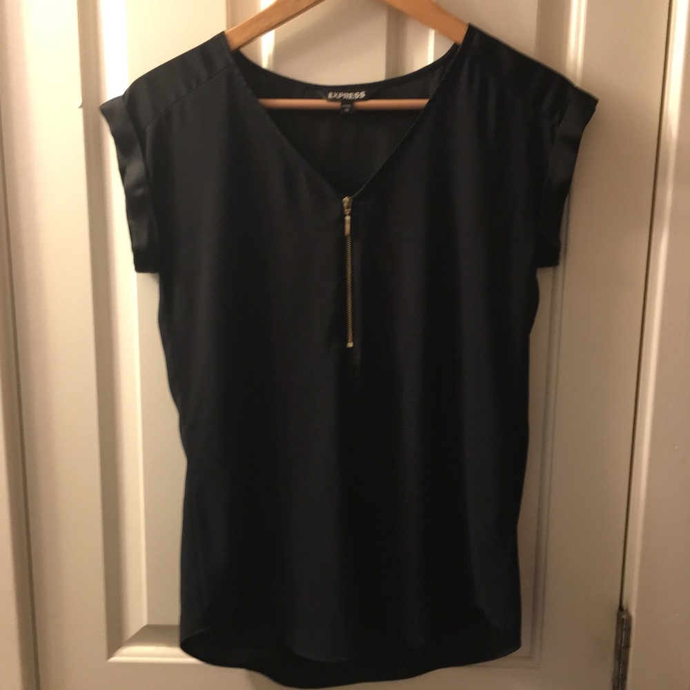 Black silk Express top with gold zipper