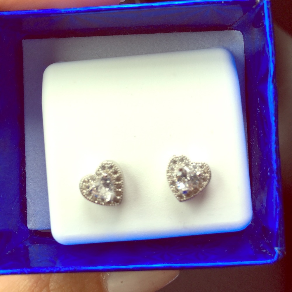 Sterling silver heart gem earrings
