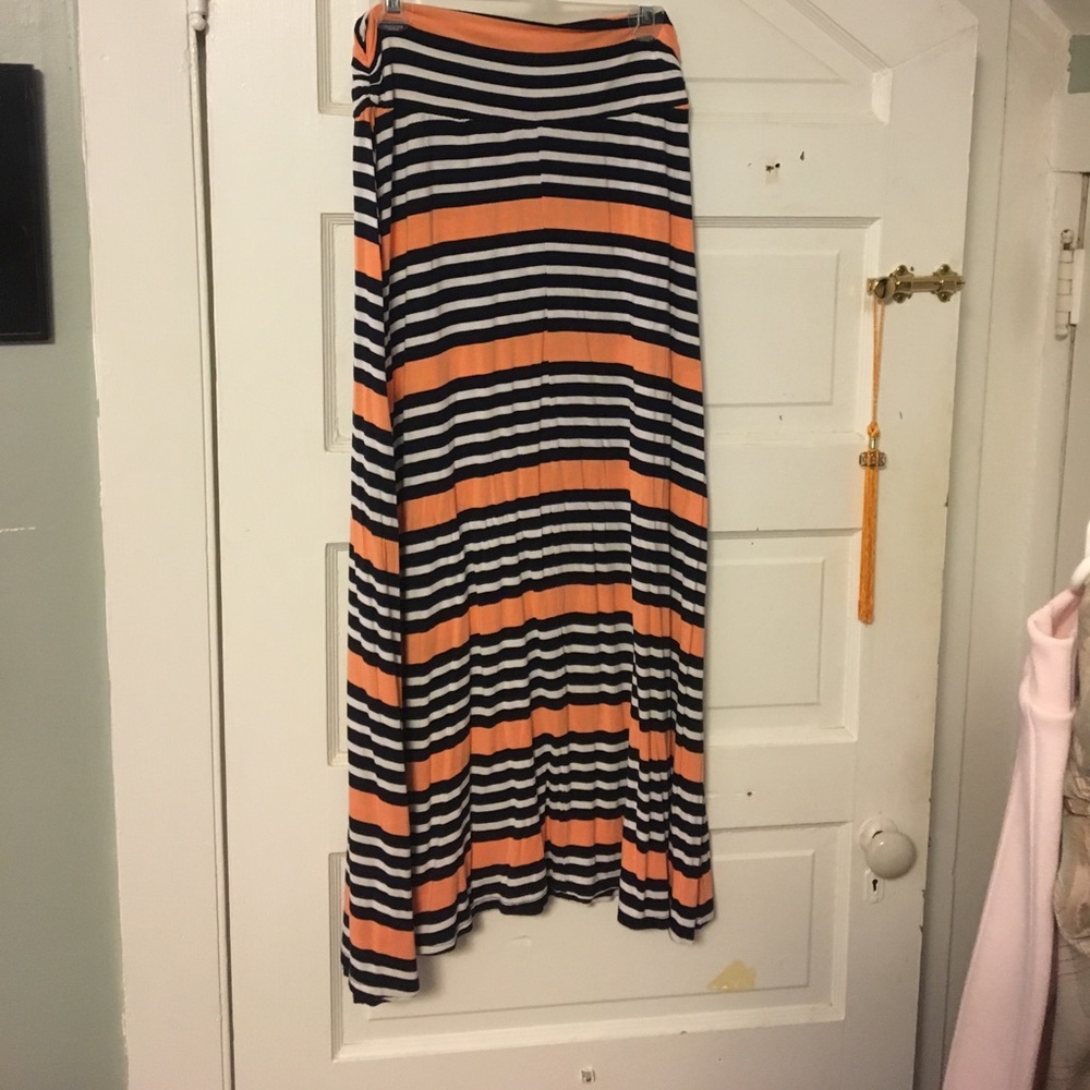 Navy and coral maxi skirt.
