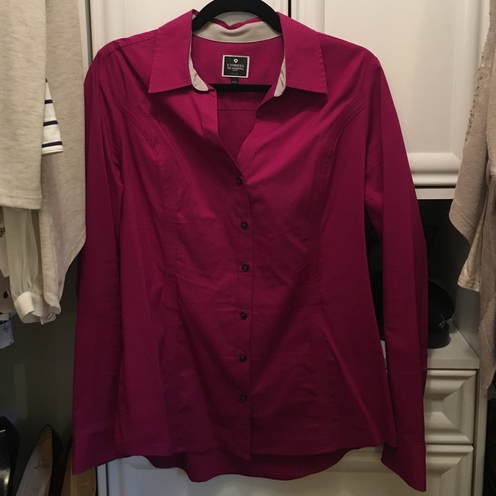 Express Magenta Button Down Blouse