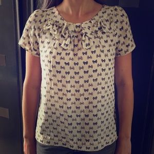 Bow collar bow print silk top j crew