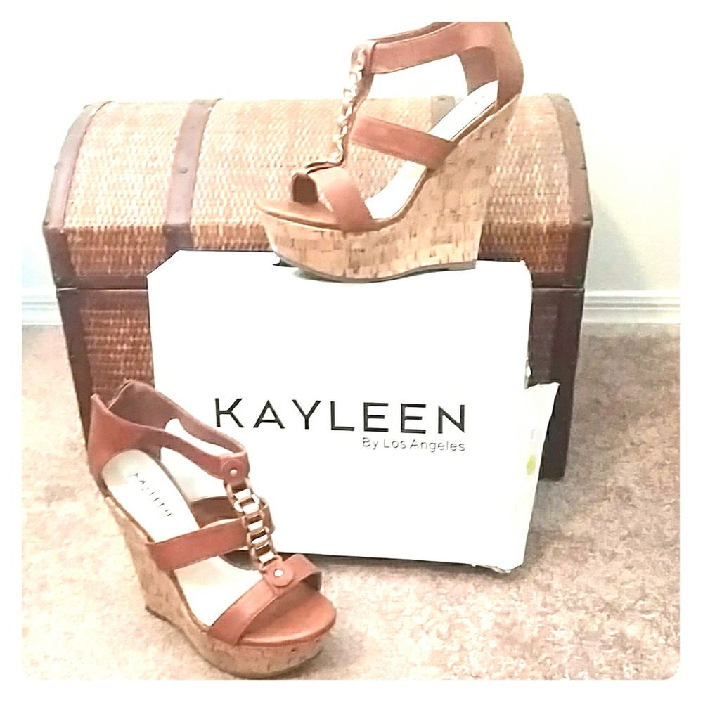 Tan wedge heels