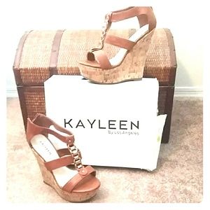 Tan wedge heels
