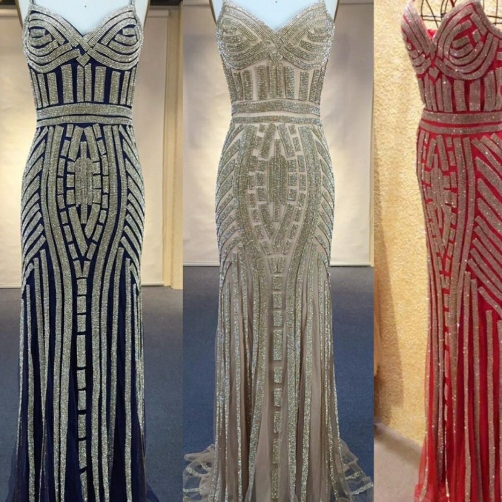 Embellished Champagne Prom Gown - Picture 2 of 8