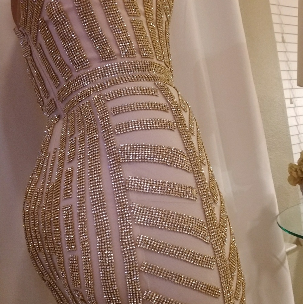 Embellished Champagne Prom Gown - Picture 3 of 8