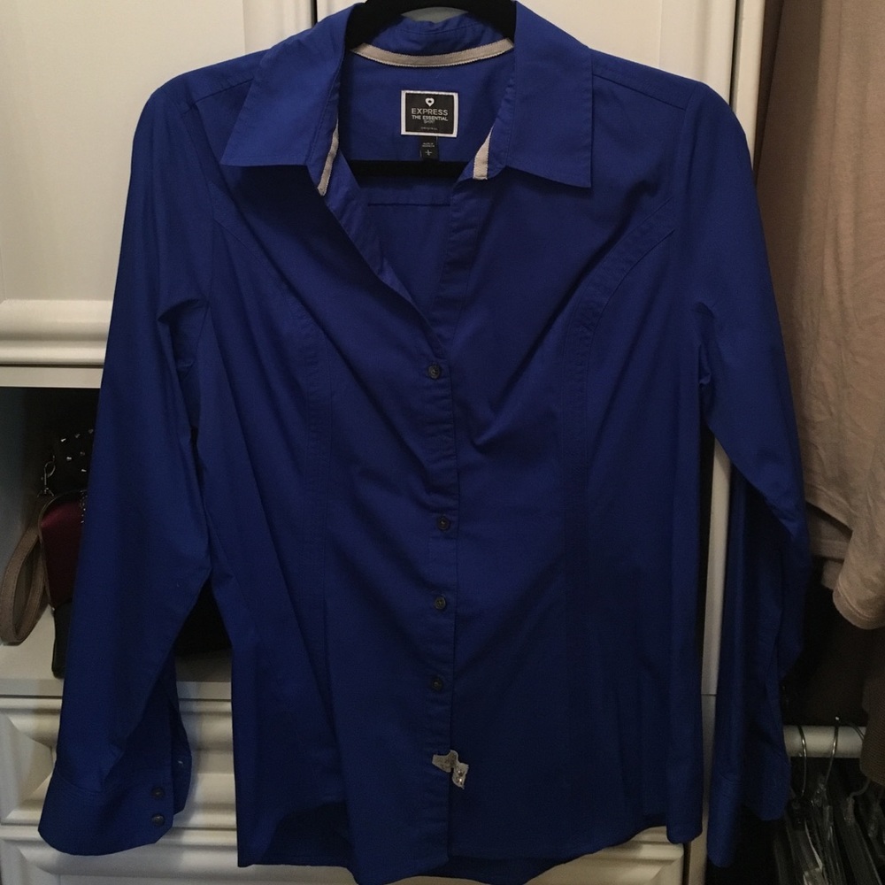 Express Cobalt Button Down Blouse