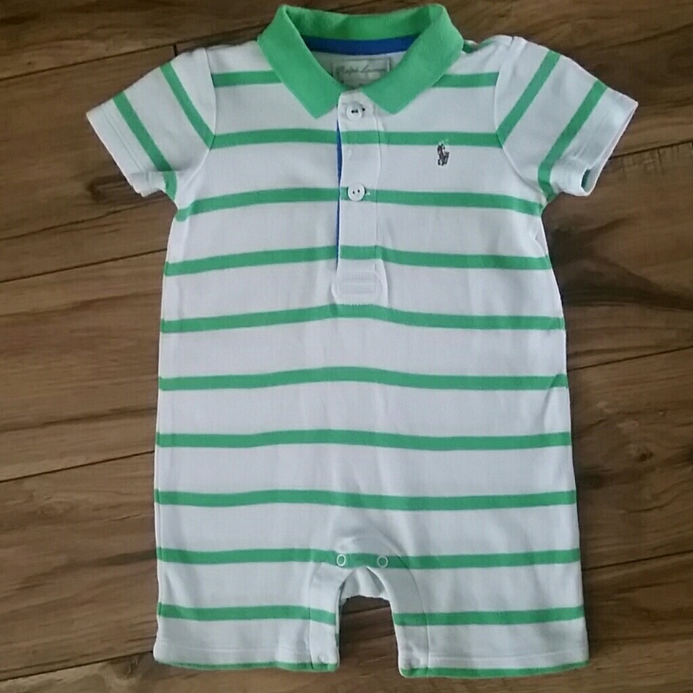 Ralph Lauren Striped Infant Romper White Green 9M
