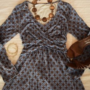 Garnet Hill Blue/Brown Patterned Dress