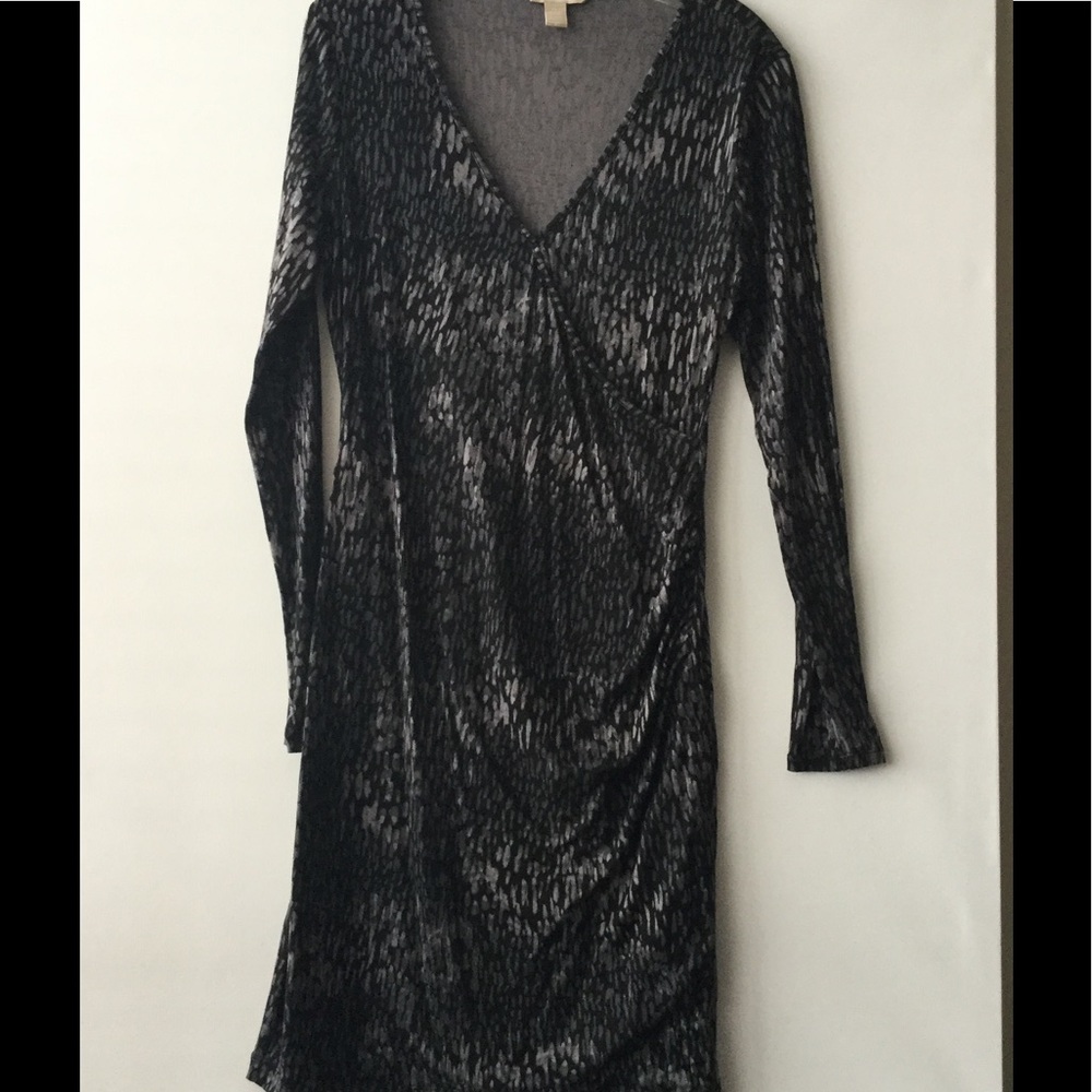 Gray and black wrap dress