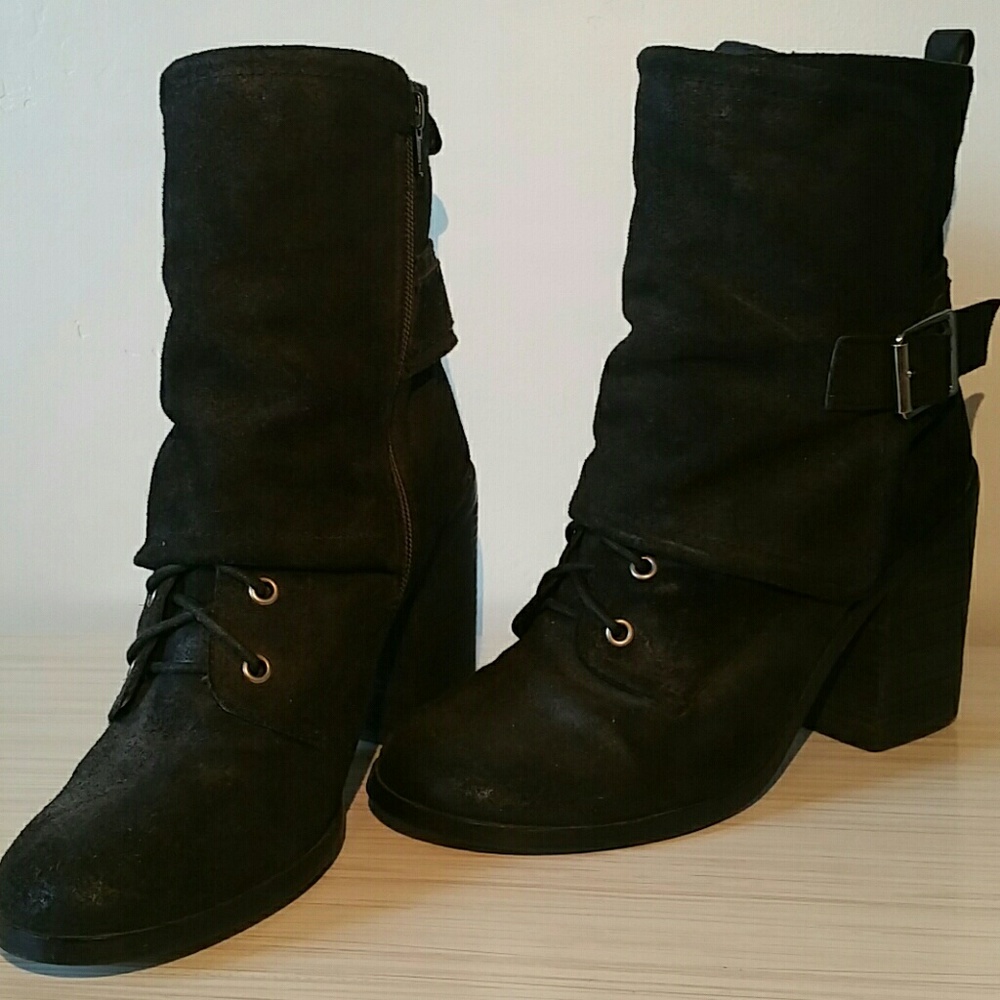 Black Fergie Major, Mid-Calf High Heel Boots