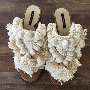 Zara Size 8 Fringe PomPom Heels