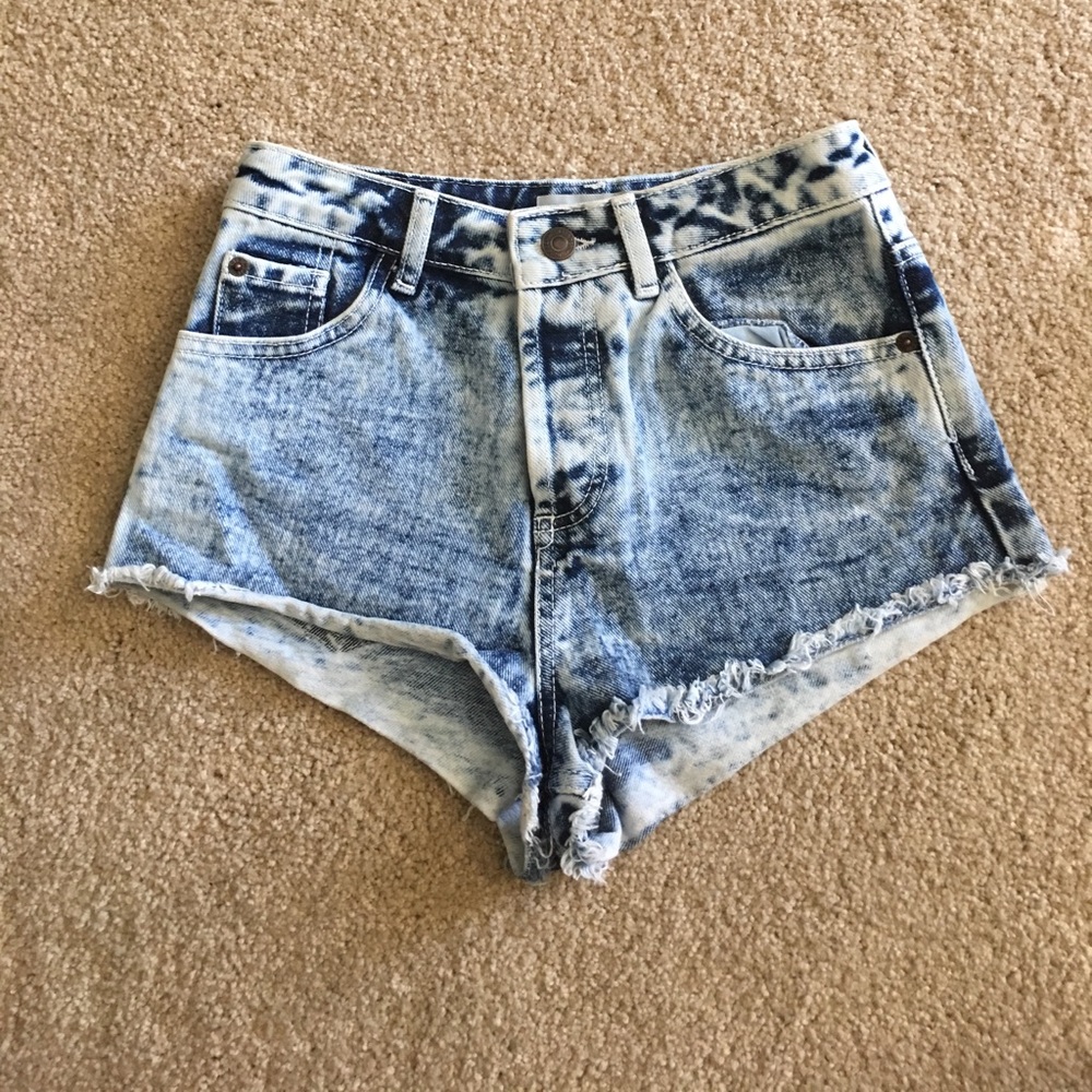 Topshop acid wash high waisted shorts