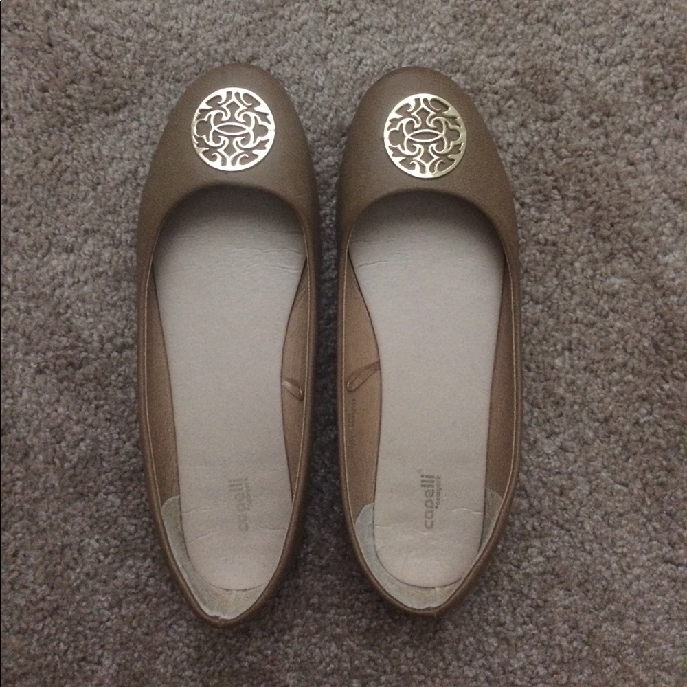 Nude/Tan Ballet Flats with Gold Embellishment