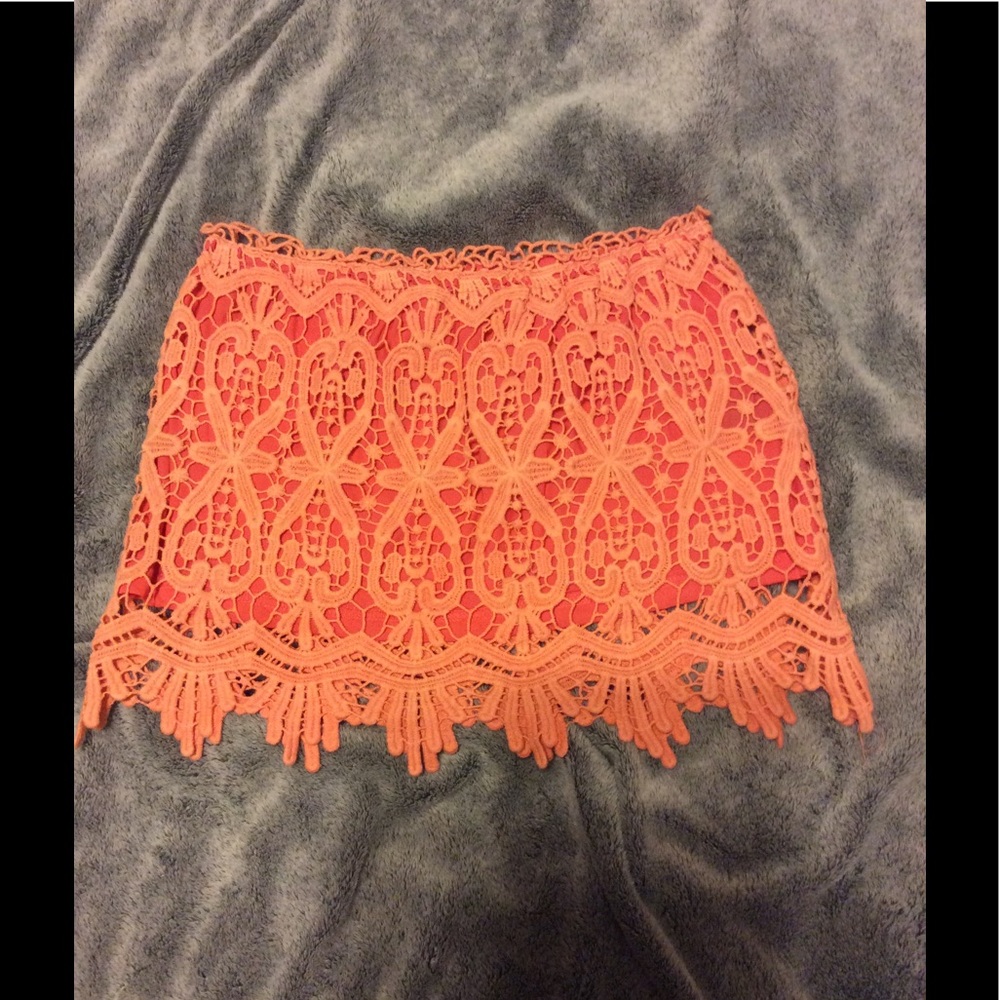 Coral lace mini skirt
