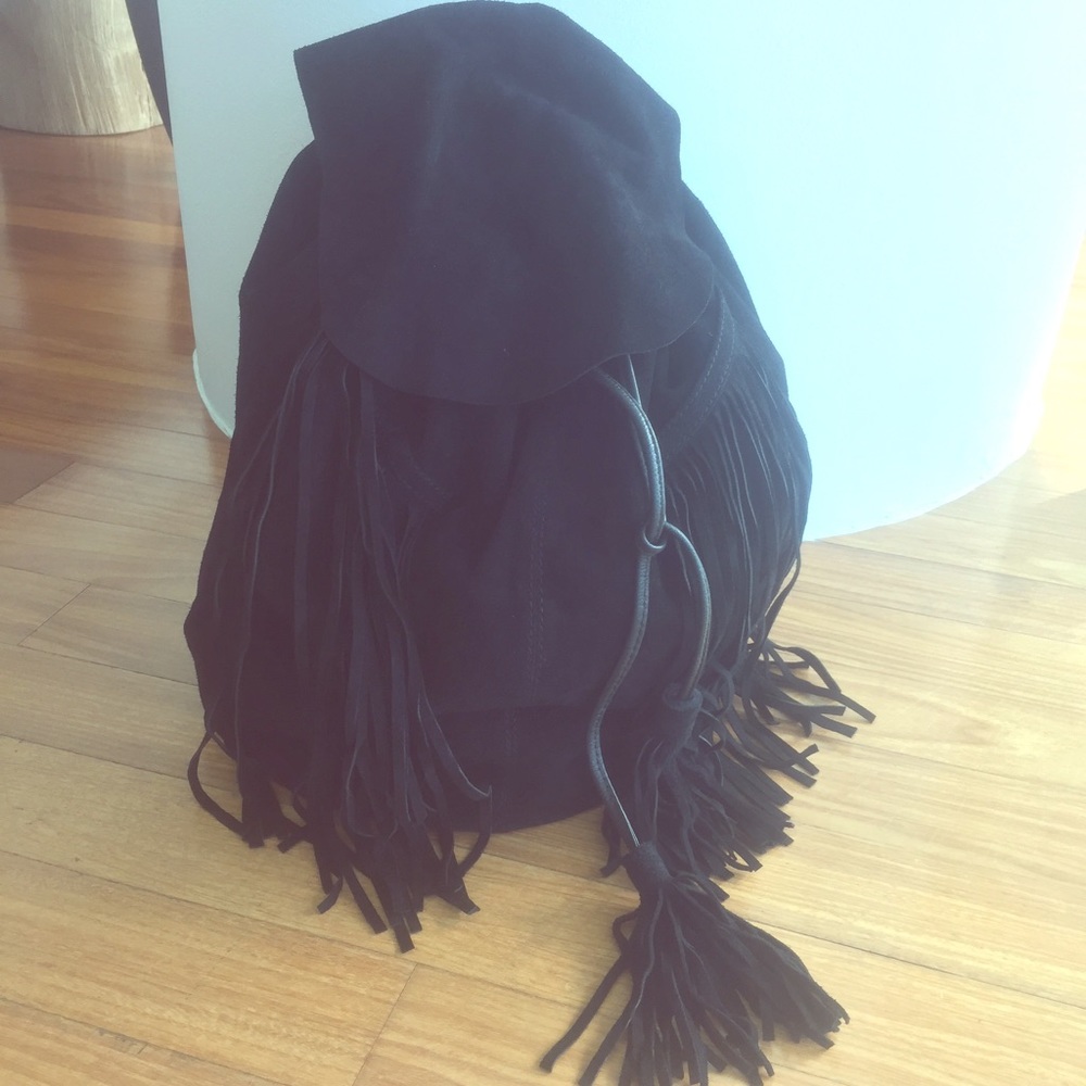 Black suede fringe backpack ASOS