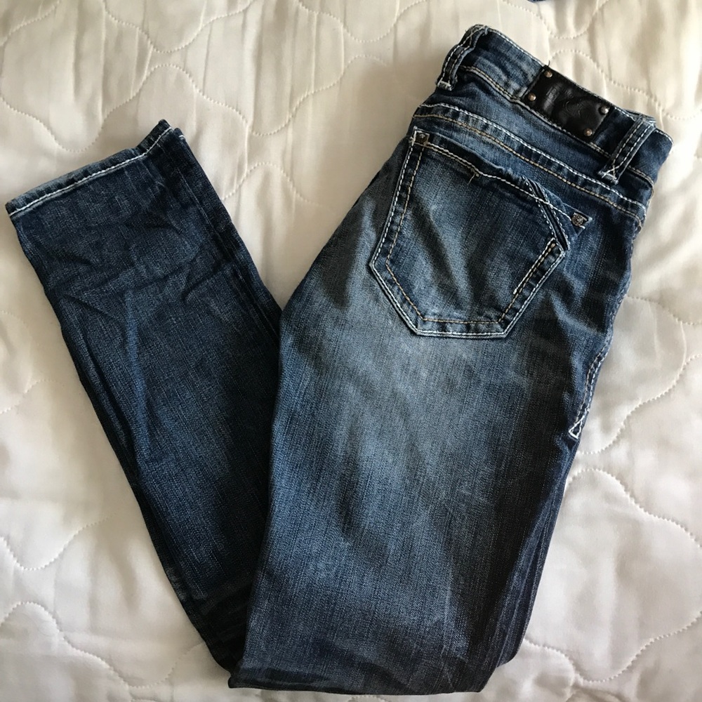 Black Buckle Straight leg Jeans