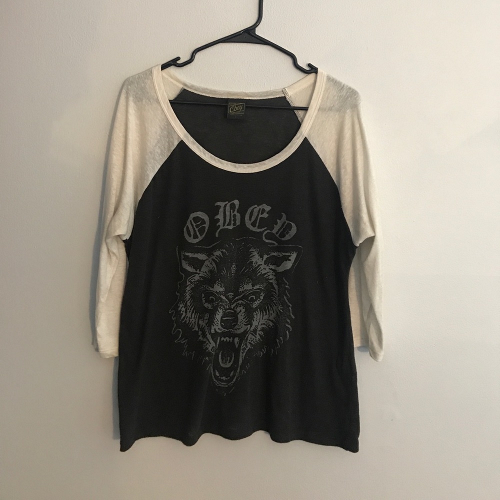 Obey burnout raglan tshirt