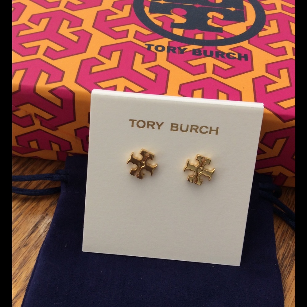 TORY BURCH Gold LOGO STUD EARRING - Picture 3 of 7