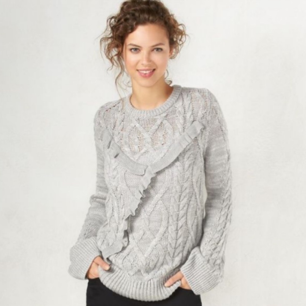 LC Lauren Conrad Cable Knit Ruffle Sweater - Picture 1 of 6