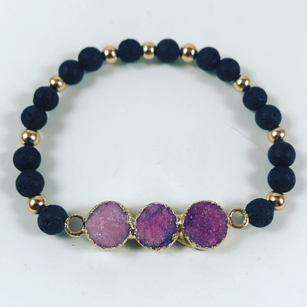 SALE ! pink purple druzy quartz lava rock bracelet - Picture 3 of 8