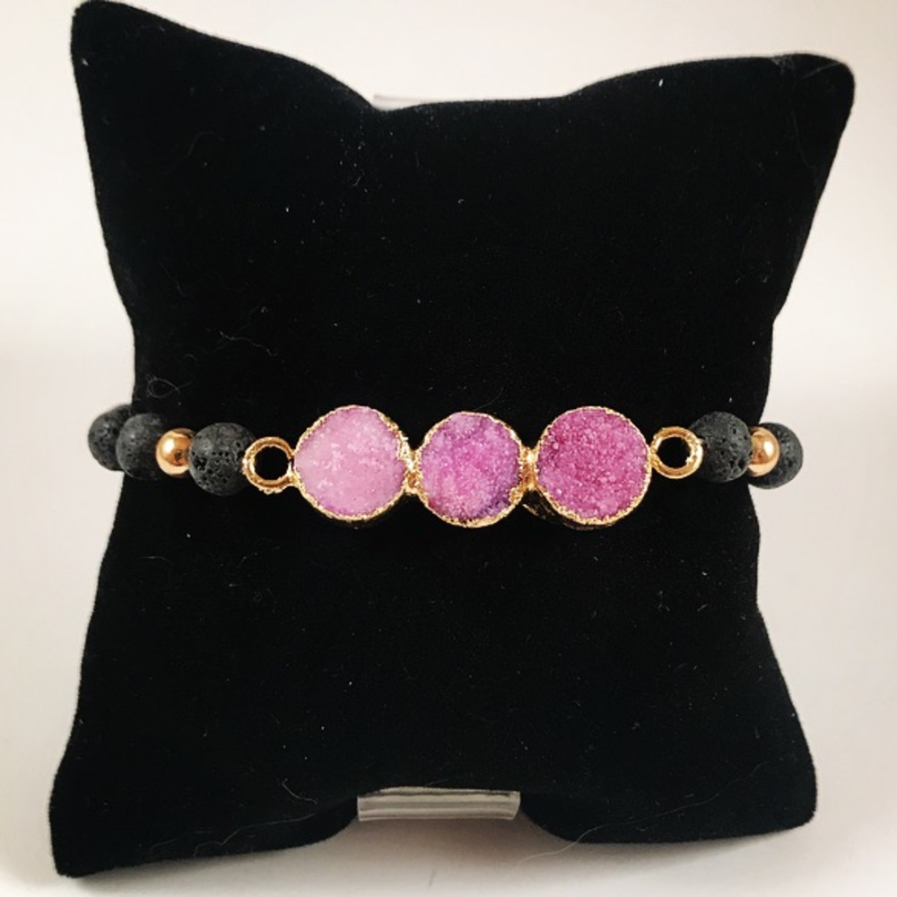 SALE ! pink purple druzy quartz lava rock bracelet - Picture 5 of 8