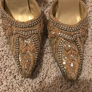 Brand New Gold Beaded Heels, Size 9